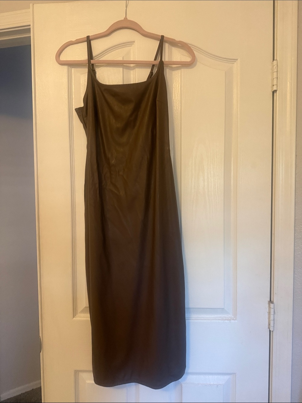 Faux leather Slip Dress in Brown